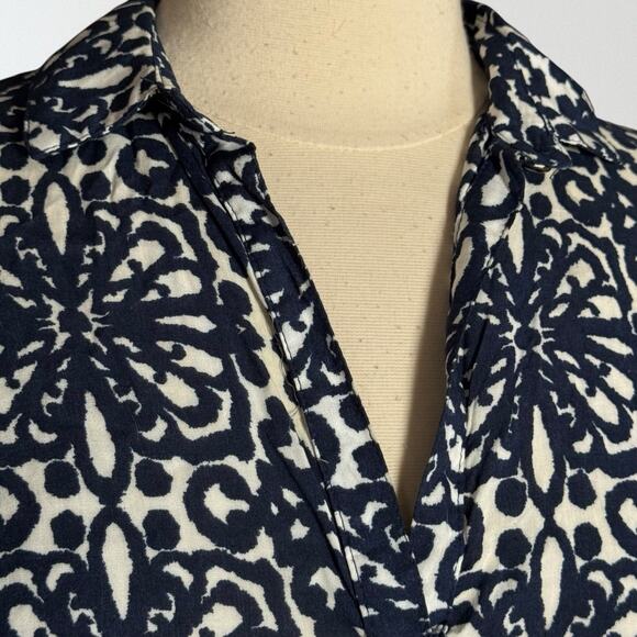 NU New York Popover High Low Bubble Pullover Top O/S Navy Print Trendy Upscale - Picture 5 of 10